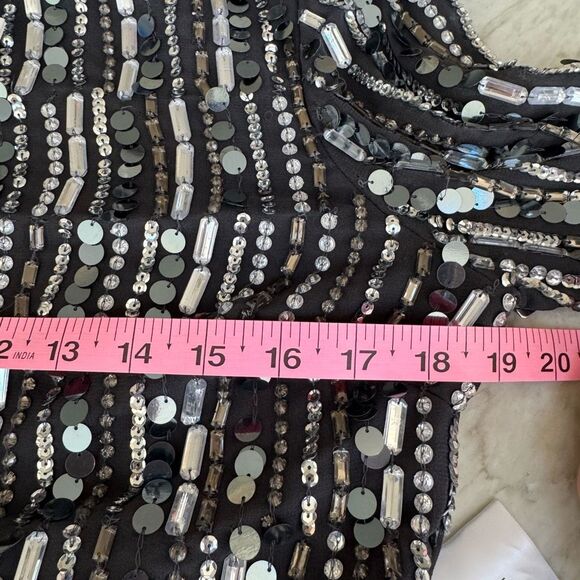 MAC DUGGAL Embellished High Neck Long Sleeve Fitted Dress in charcoal Sz 10 NWT - Picture 5 of 7